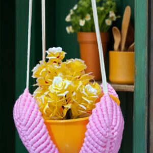 Pink Macramé Plant Holder - Floral Delight