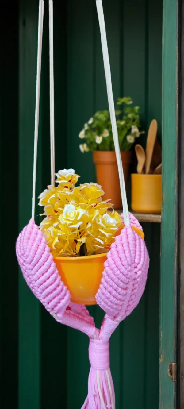 Pink Macramé Plant Holder - Floral Delight